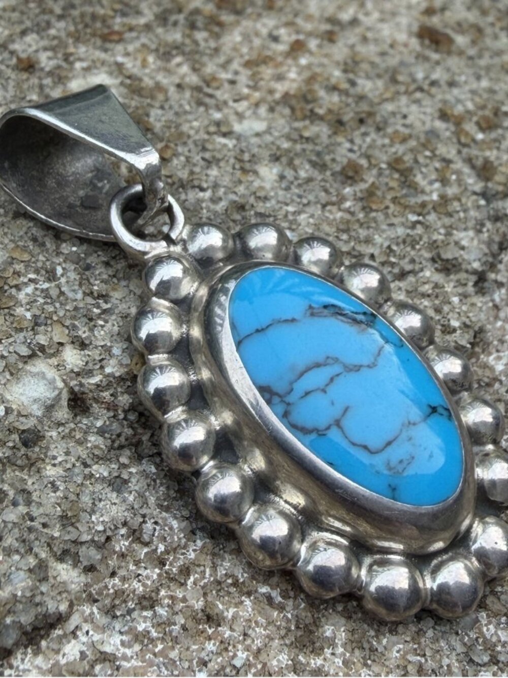 Vintage Taxco TD-29 Sterling Silver 1.75 Pendant Dyed Howlite Mexico Bubble Rope